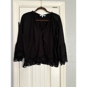 Cupcakes and Cashmere Blouse Top Womens‎ Large Eyelet V-Neck Boho Tassels